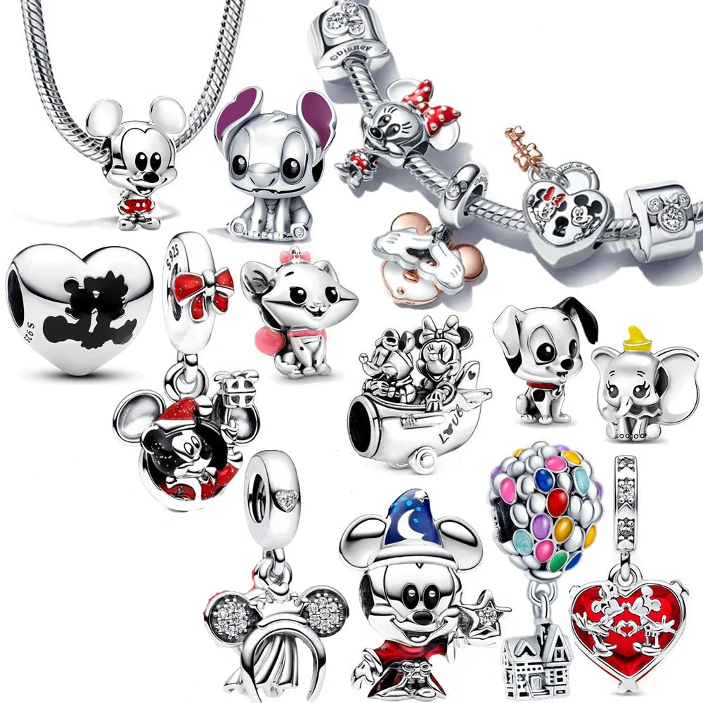 Charm in argento 925 con Sirenetta, Re Leone, Aladdin, Winnie e altri personaggi, compatibili con bracciale Pandora.