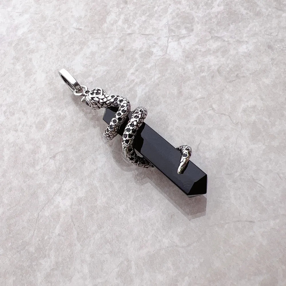 Pendant Snake with Neroened Onyx New Jewelry 925 Sterling Silver Accessories Vintage Gift For Men Women