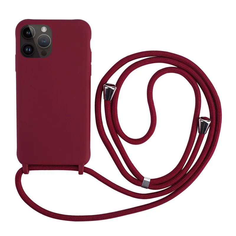 Custodia per telefono con cordino e collana a tracolla per iPhone 15 14 Plus 13 12 Mini 11 Pro XS Max XR X Cover posteriore in morbido silicone TPU