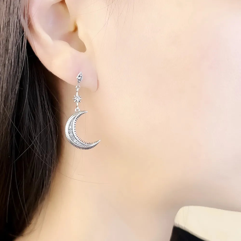 Orecchini pendenti con stelle e luna magiche, gioielli di moda europei per donne, nuovi orecchini vintage in argento sterling 925