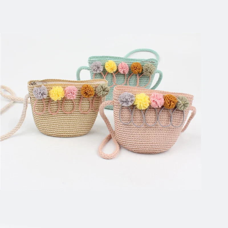 Borsa estiva in paglia con tracolla mini in rattan floreale fatta a mano