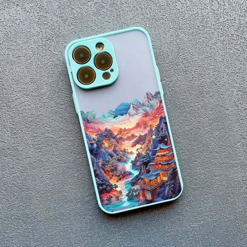Custodia per telefono con stampa orizzontale per iPhone 15 14 11 12 13 Pro Max Mini XS X XR 7 8 Plus SE2 Creative Mountains Cover antiurto