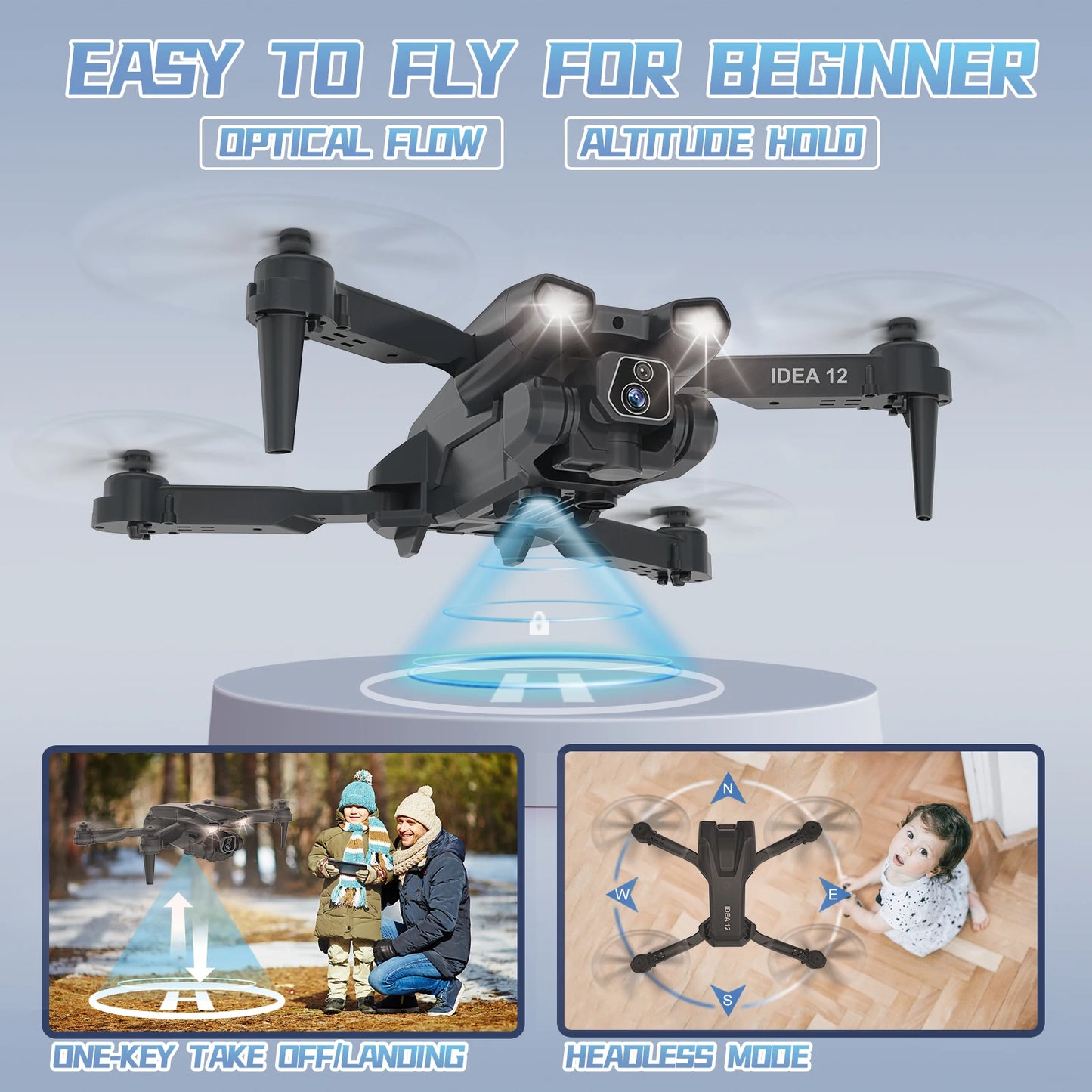 IDEA12 mini Drone 1080P HD Camera 2 Batteries Foldablef RC Quadcopter 2.4G WiFi FPV Optical Flow for Kids Gift CO