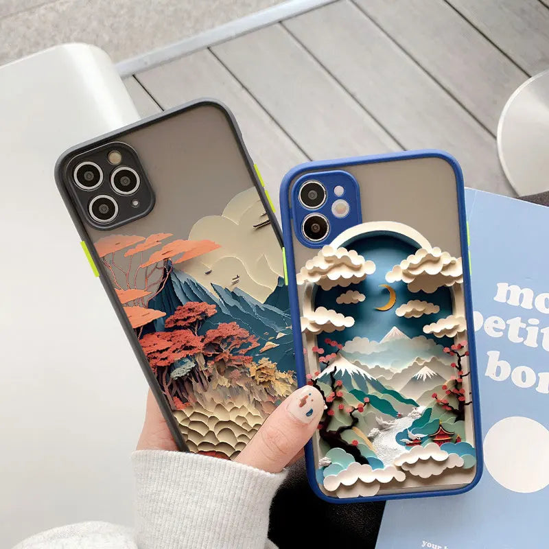 Custodia per telefono con stampa orizzontale per iPhone 15 14 11 12 13 Pro Max Mini XS X XR 7 8 Plus SE2 Creative Mountains Cover antiurto