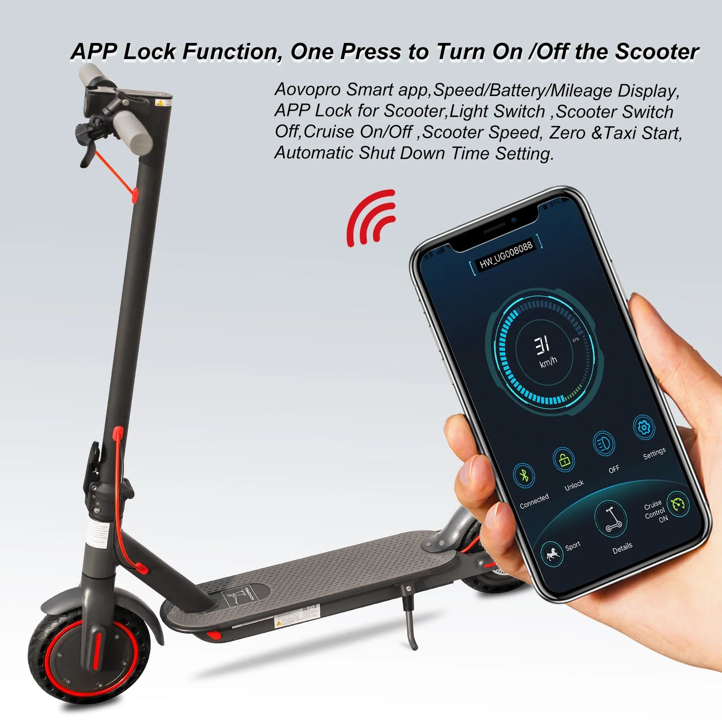 Elektroroller ES80 350 W, Akku 10,5 Ah, 8,5-Zoll-Räder, Smart-App, Höchstgeschwindigkeit 31 km/h, zusammenklappbarer elektrischer Tretroller