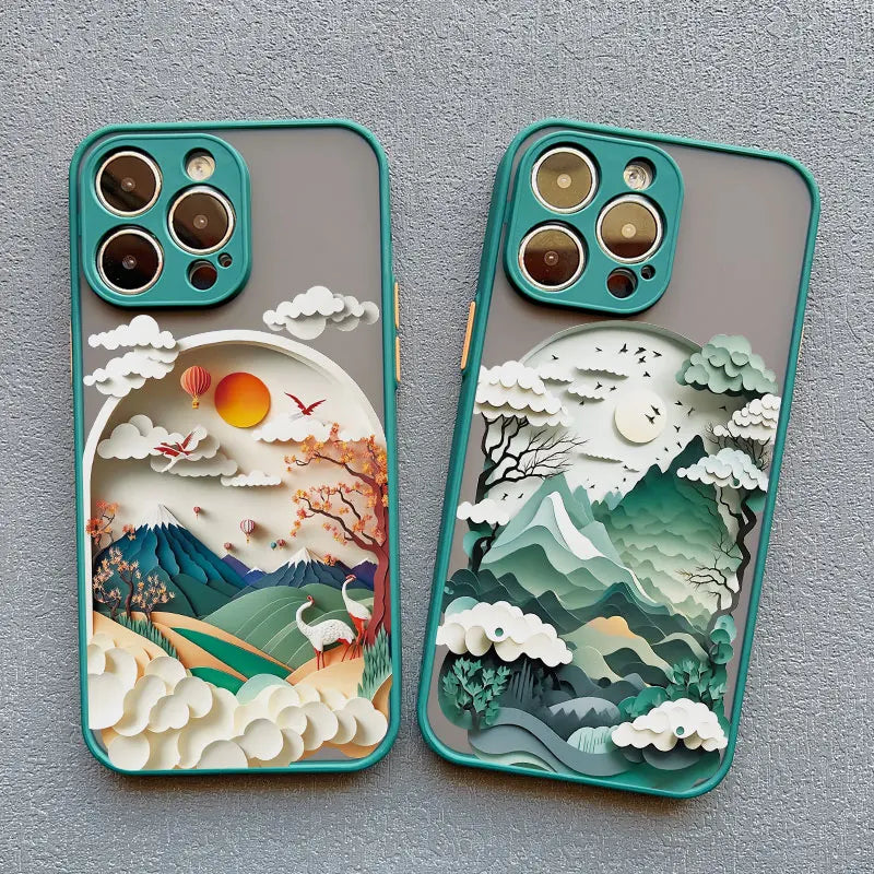 Custodia per telefono con stampa orizzontale per iPhone 15 14 11 12 13 Pro Max Mini XS X XR 7 8 Plus SE2 Creative Mountains Cover antiurto