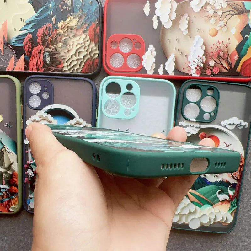 Custodia per telefono con stampa orizzontale per iPhone 15 14 11 12 13 Pro Max Mini XS X XR 7 8 Plus SE2 Creative Mountains Cover antiurto