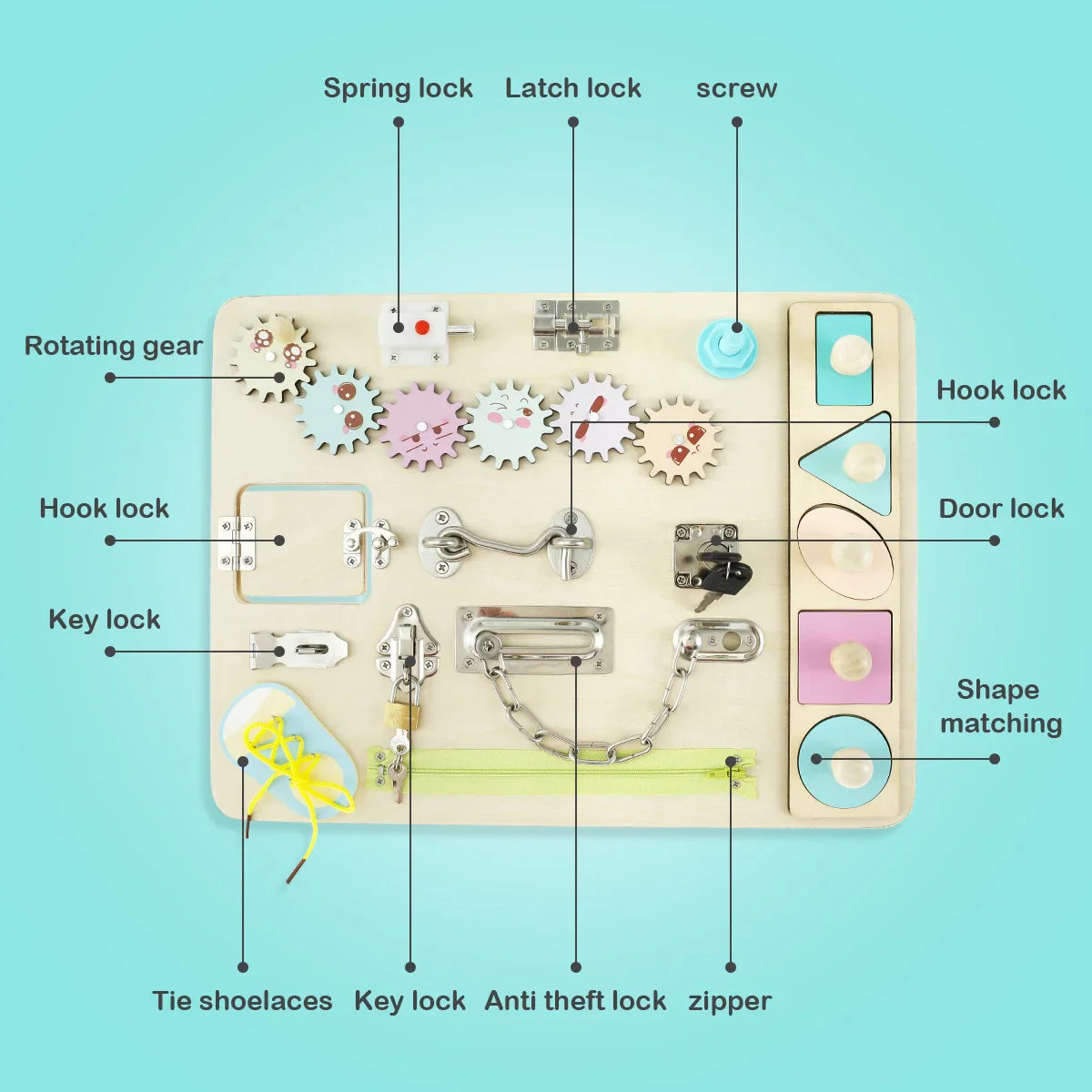 Montessori Wooden Sensory Board Portable with Lock Latches for Toddlers