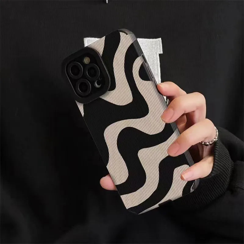 Custodia per telefono alla moda con motivo zebrato nero e bianco per iPhone 14 11 12 13 15 Pro Max 14 15 7 8 Plus X XS Max XR, custodia morbida antiurto