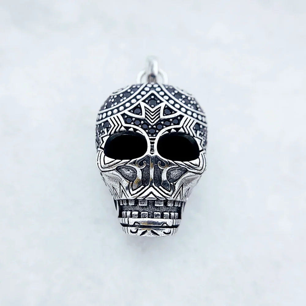 Anhänger Totenkopf Maori Mode Ethno Punk Schmuck Europa 925 Sterling Silber Geschenk für Frau & Mann