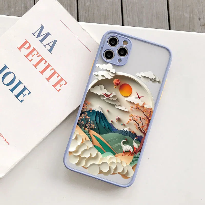 Custodia per telefono con stampa orizzontale per iPhone 15 14 11 12 13 Pro Max Mini XS X XR 7 8 Plus SE2 Creative Mountains Cover antiurto