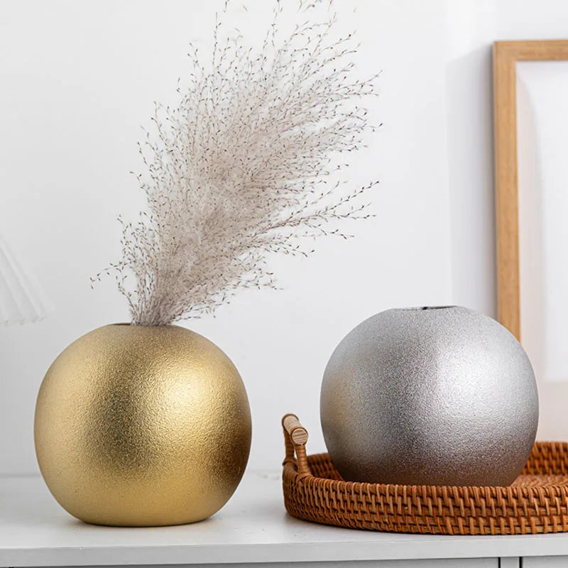 CAPIRON Golden Sliver Frosted Ceramic Ball Vase Luxus Wohnzimmer Tisch Haus Dekoration Zubehör Nordische Moderne Ästhetik