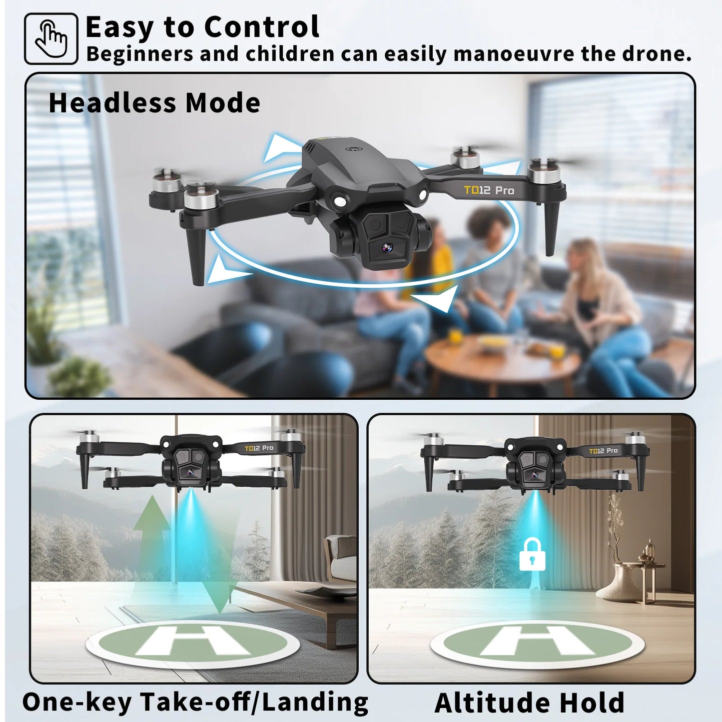TD12Pro 5GHz WIFI FPV Drone With 1080p HD Camera, 2 Batteries 360° Flip RC Quadcopter Professional Brushless Motor UAV CO