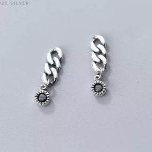 Orecchini a bottone oscillanti in argento sterling 925 con zirconi neri per donna
