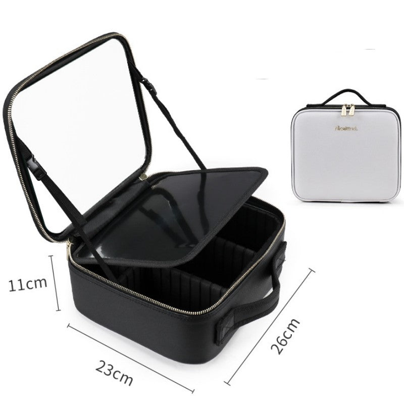 Smart LED Kosmetiktasche mit Spiegel Kosmetiktasche Große Kapazität Mode Tragbare Aufbewahrungstasche Reise Make-up Taschen