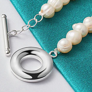 Bracciale in argento sterling 925 con perle d'acqua dolce bianche naturali per donna, regalo di fidanzamento, matrimonio, festa, Natale