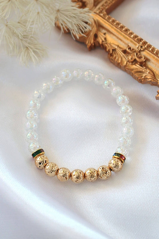 Bracciale diffusore di aromi – Bracciale elastico in pietra lavica dorata