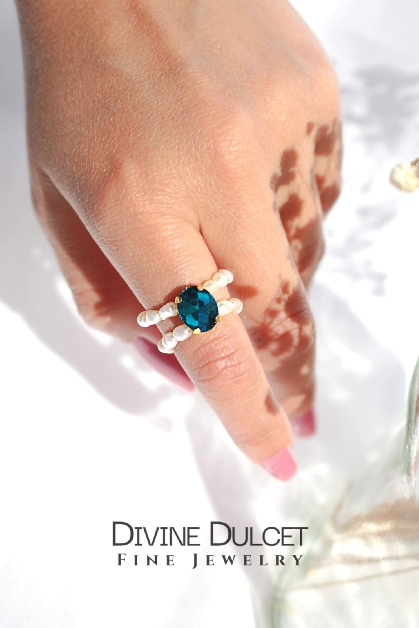 Anelli con perle d'acqua dolce in zirconia cubica blu a 3 tonalità