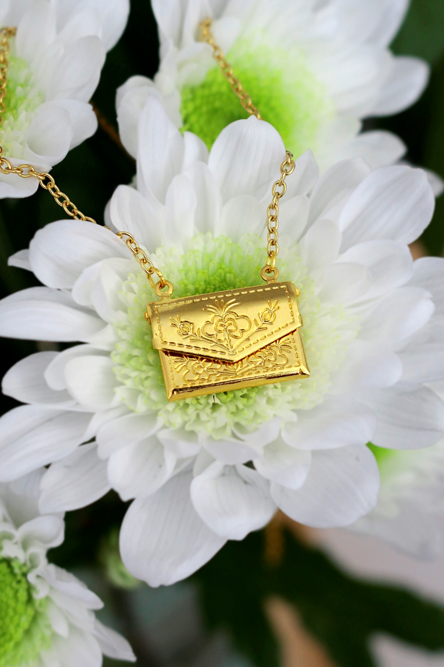 Collana con medaglione con busta margherita da 24 carati