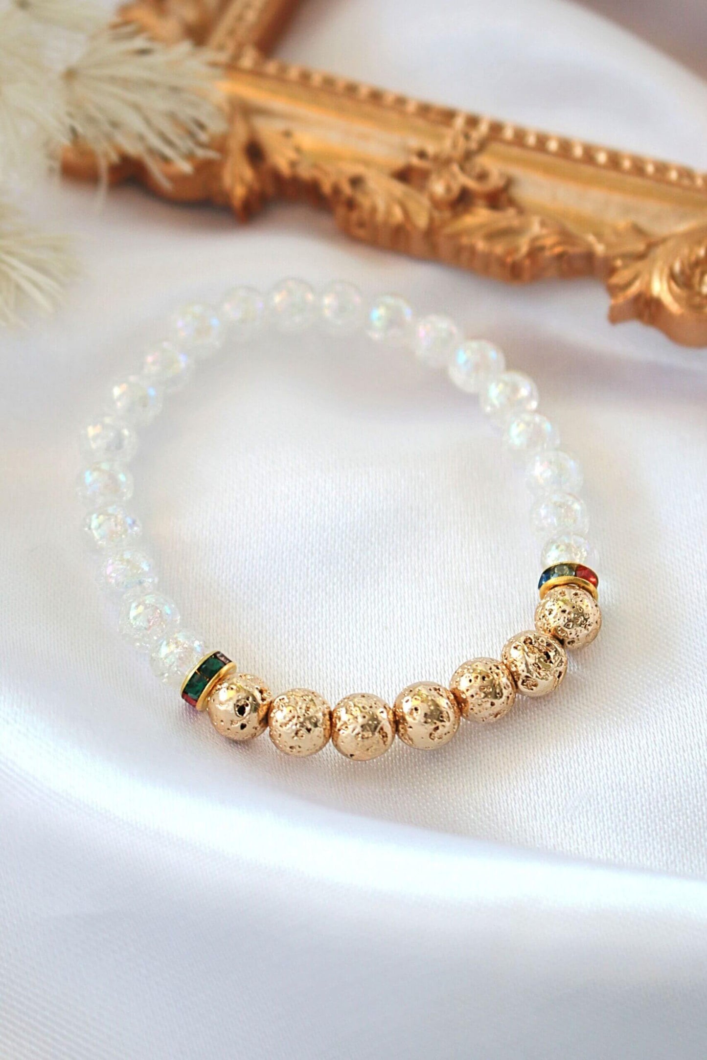 Bracciale diffusore di aromi – Bracciale elastico in pietra lavica dorata