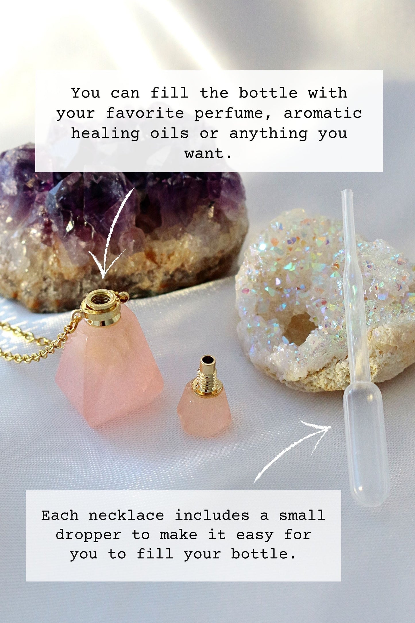 Halskette mit Flaschenanhänger aus Heilsteinen, Aromatherapie-Halskette
