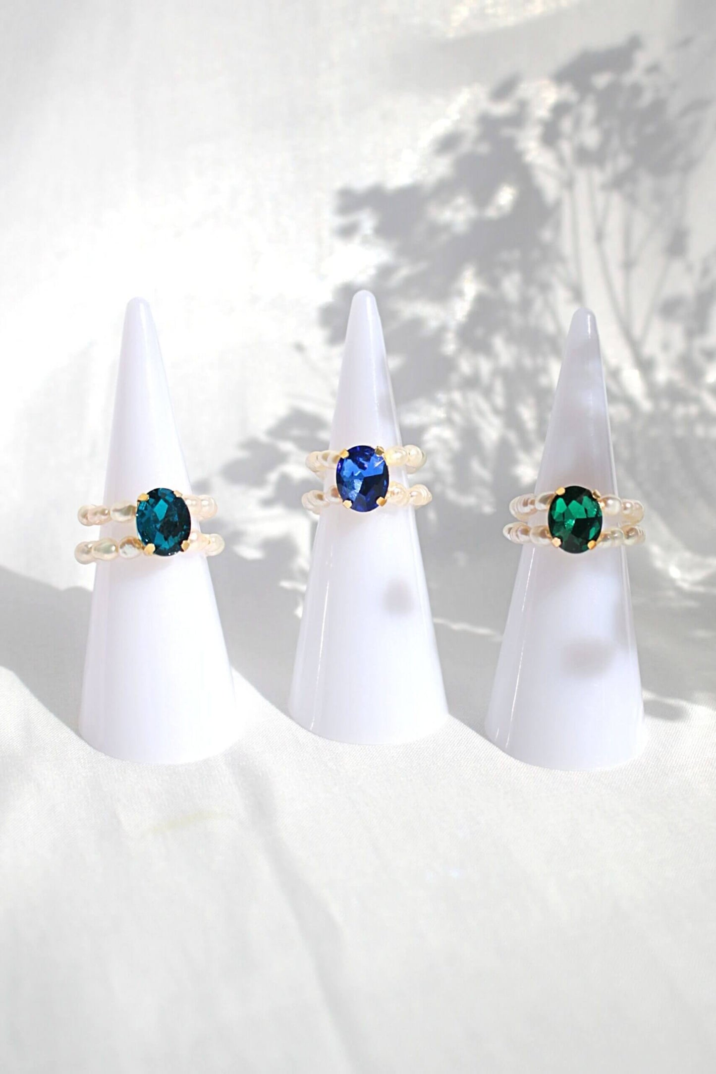 Anelli con perle d'acqua dolce in zirconia cubica blu a 3 tonalità