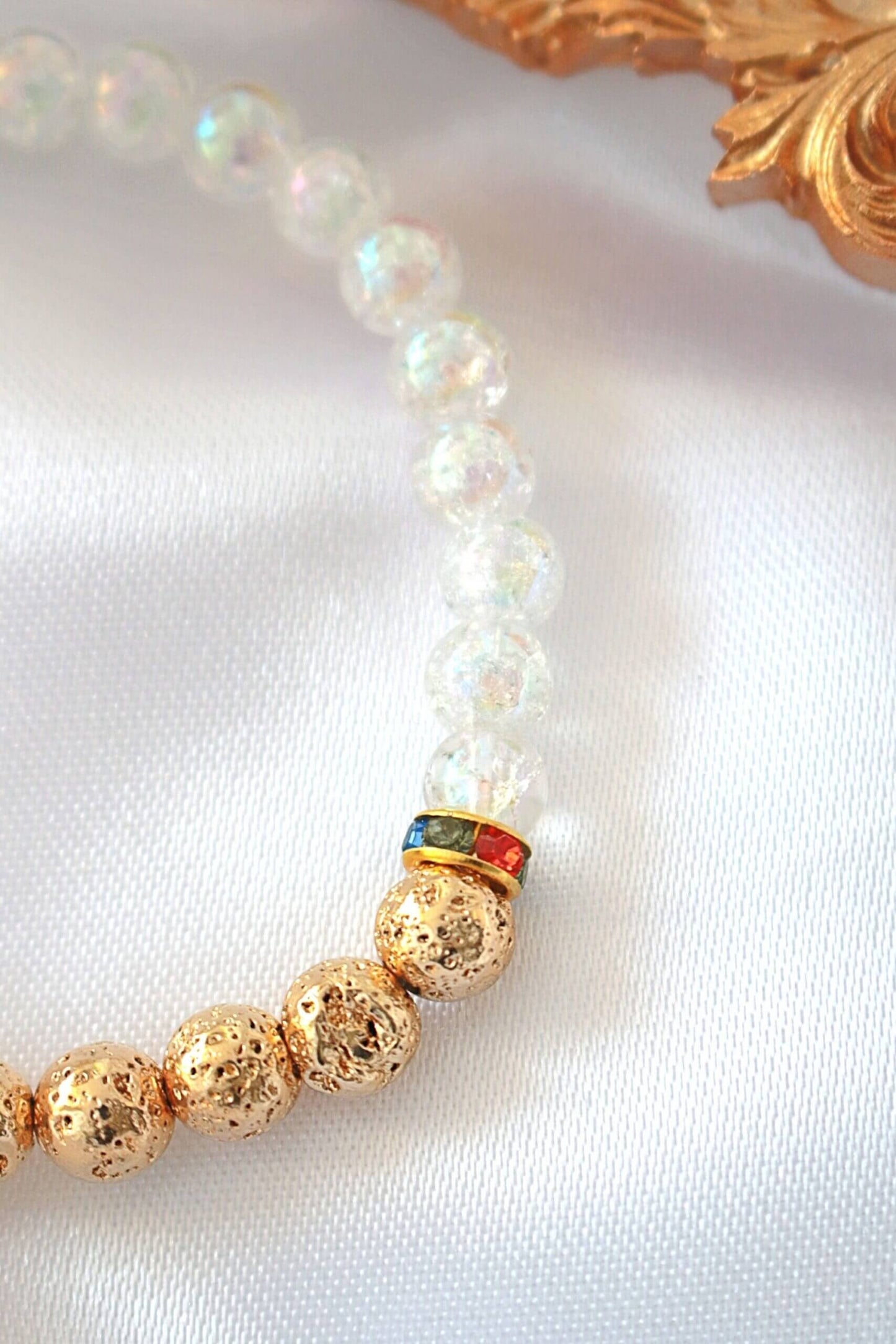 Bracciale diffusore di aromi – Bracciale elastico in pietra lavica dorata
