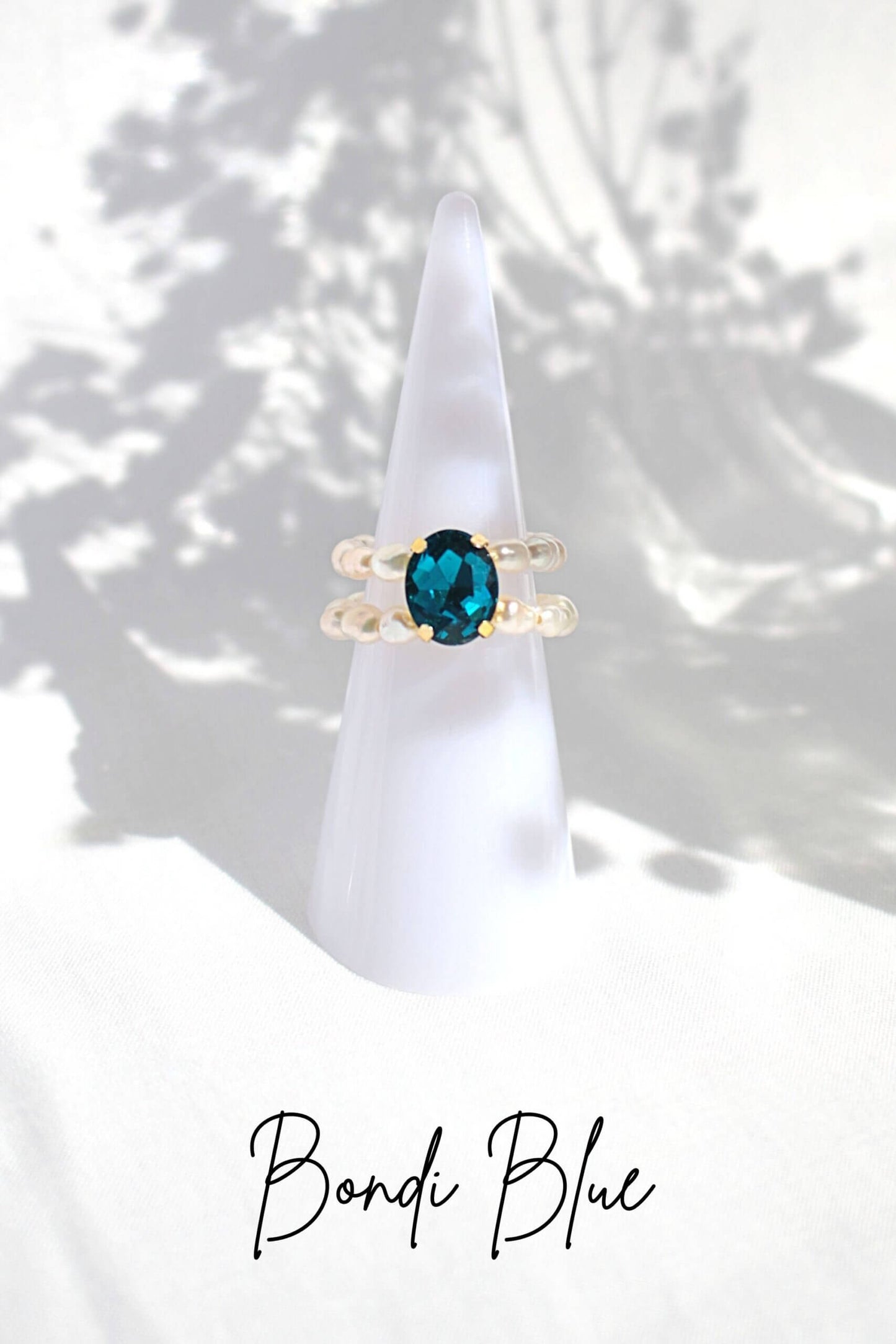 Anelli con perle d'acqua dolce in zirconia cubica blu a 3 tonalità