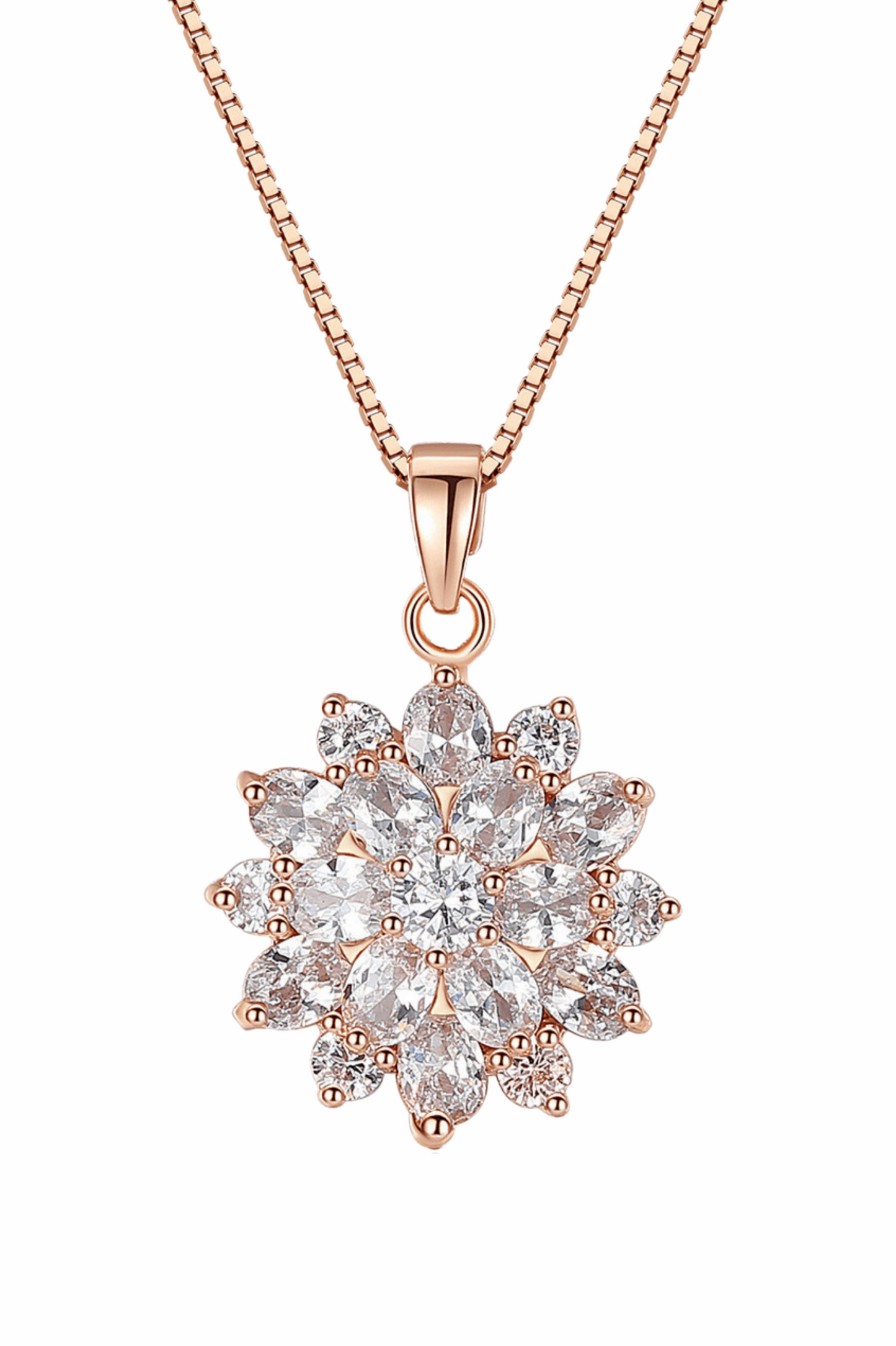 Diamant-Sonnenblumen-Anhänger-Halskette 18 Karat vergoldet