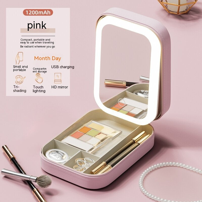Aufbewahrungsbox für Schmuck und Make-up mit Touch-LED-Lichtspiegel
