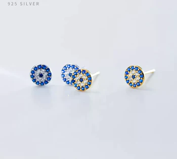 925 Sterling Silver Blue Zirconia Eyes Stud Earrings for Women