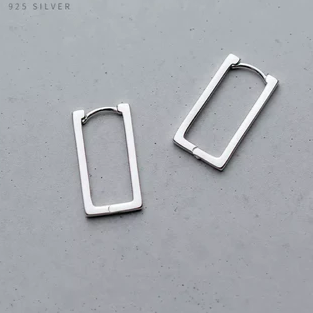 Orecchini a cerchio rettangolari semplici e di lusso in argento sterling 925, design alla moda, per donna