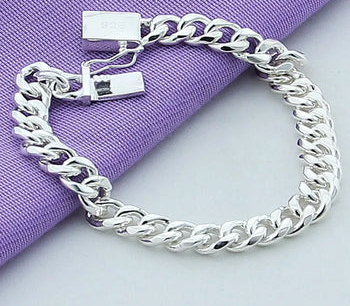 Armbandkette 925 Sterling Silber 24K Gold 8mm seitlich für Männer Frauen Hochzeit Verlobungsfeier Schmuck