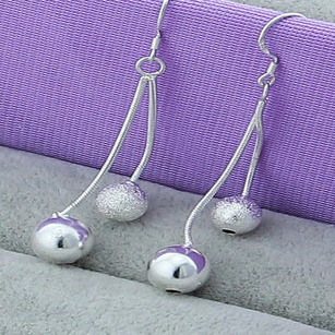 Orecchini in argento sterling 925 con perline lisce e opache, pendenti lunghi, per donna, gioielli da matrimonio, fidanzamento, moda e feste.