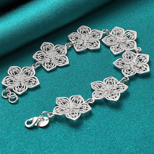 Armband 925 Sterling Silber Sieben Blumenkette für Frauen Hochzeit Verlobungsfeier Modeschmuck