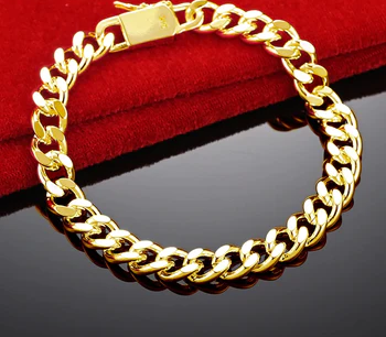 Armbandkette 925 Sterling Silber 24K Gold 8mm seitlich für Männer Frauen Hochzeit Verlobungsfeier Schmuck