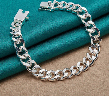 Armbandkette 925 Sterling Silber 24K Gold 8mm seitlich für Männer Frauen Hochzeit Verlobungsfeier Schmuck