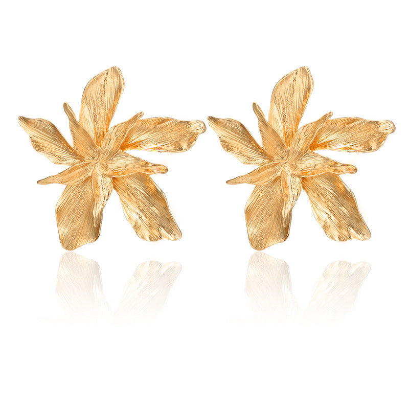Big Flower Stud Petal Leaf Earring