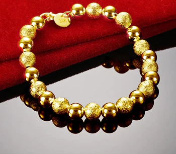 Kettenarmband 925 Sterling Silber 24K Gold Matt Glatte Kugel 8mm Perle Für Frauen Mode Charme Hochzeit Party Schmuck