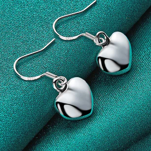 Orecchini pendenti a forma di cuore in argento sterling 925, lisci, per donne, gioielli di moda per feste di fidanzamento e matrimonio