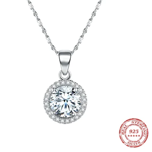 Collana di lusso in autentico argento sterling 925 con catena e zirconi di livello AAAAA da 2,0 ct, regalo per donna