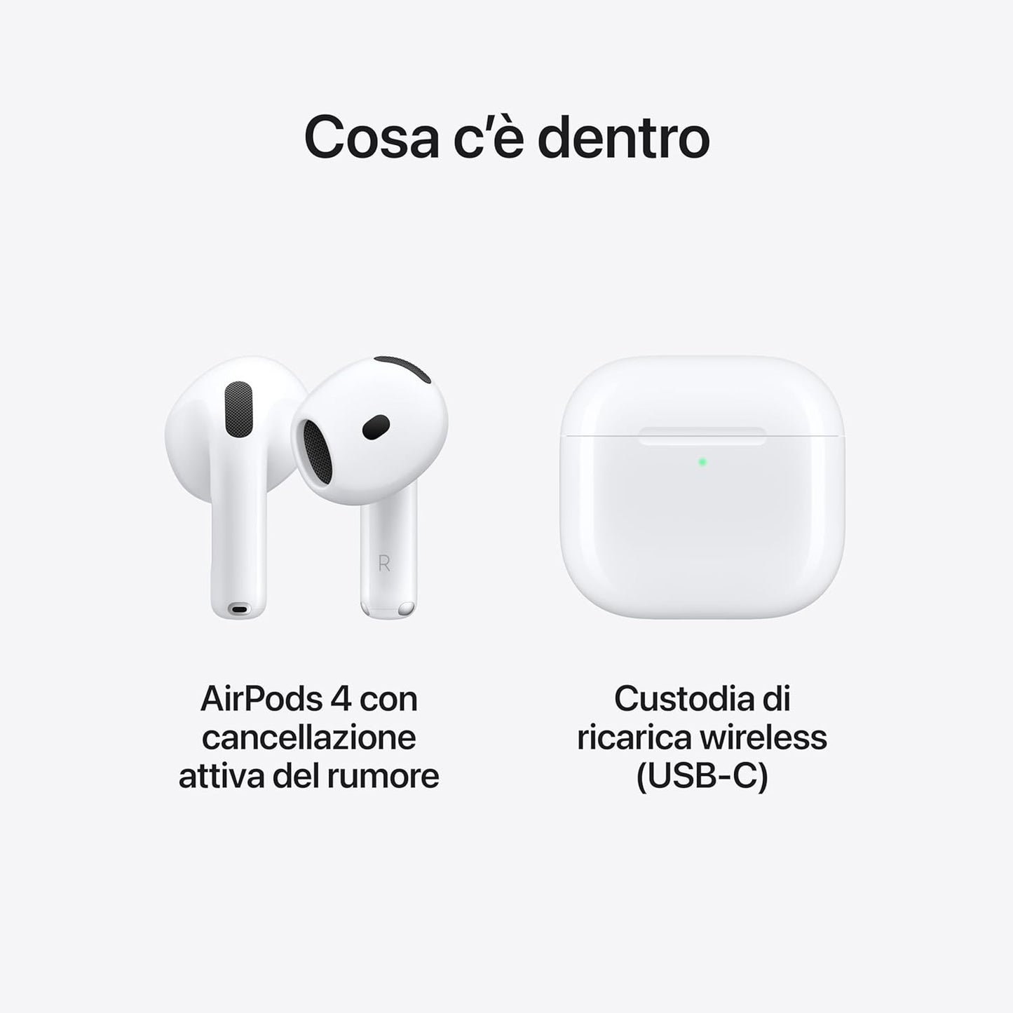 Apple AirPods 4 with Active Noise Cancellation, Adaptive Audio, Transparency, Custom Space Audio, USB-C Charging Case, Senza fili Charging