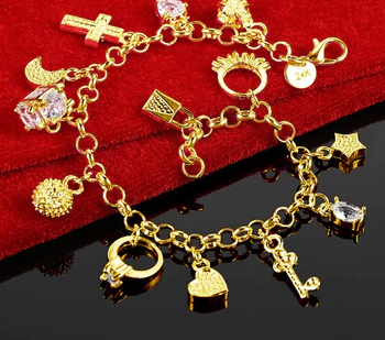 Kreuzarmband 925 Sterling Silber 24K Gold Mond Herz Schloss Für Männer Frau Charme Hochzeit Party Modeschmuck