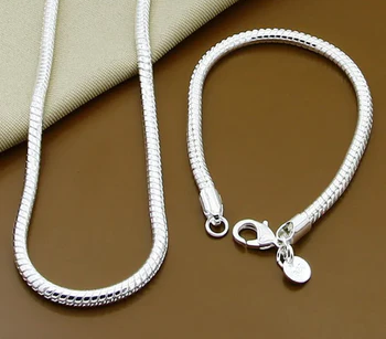 Armband-Halsketten-Sets 925 Sterling Silber 16/18/20/22/24/26/30 Zoll Schlangenkette für Damen und Herren, Modeschmuck