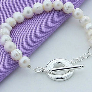 Bracciale in argento sterling 925 con perle d'acqua dolce bianche naturali per donna, regalo di fidanzamento, matrimonio, festa, Natale
