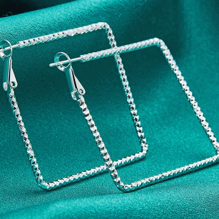 Orecchini in argento sterling 925, semplici orecchini a cerchio quadrati per donne, gioielli da sposa e fidanzamento
