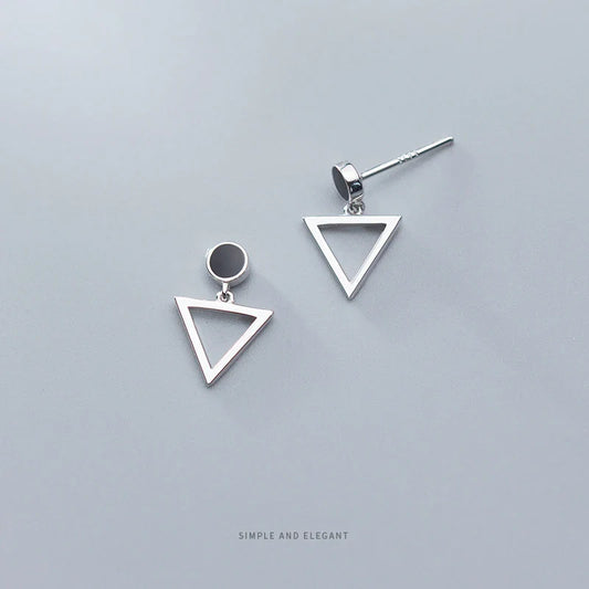 Orecchini pendenti geometrici a triangolo in argento sterling 925, semplici e rotondi, neri