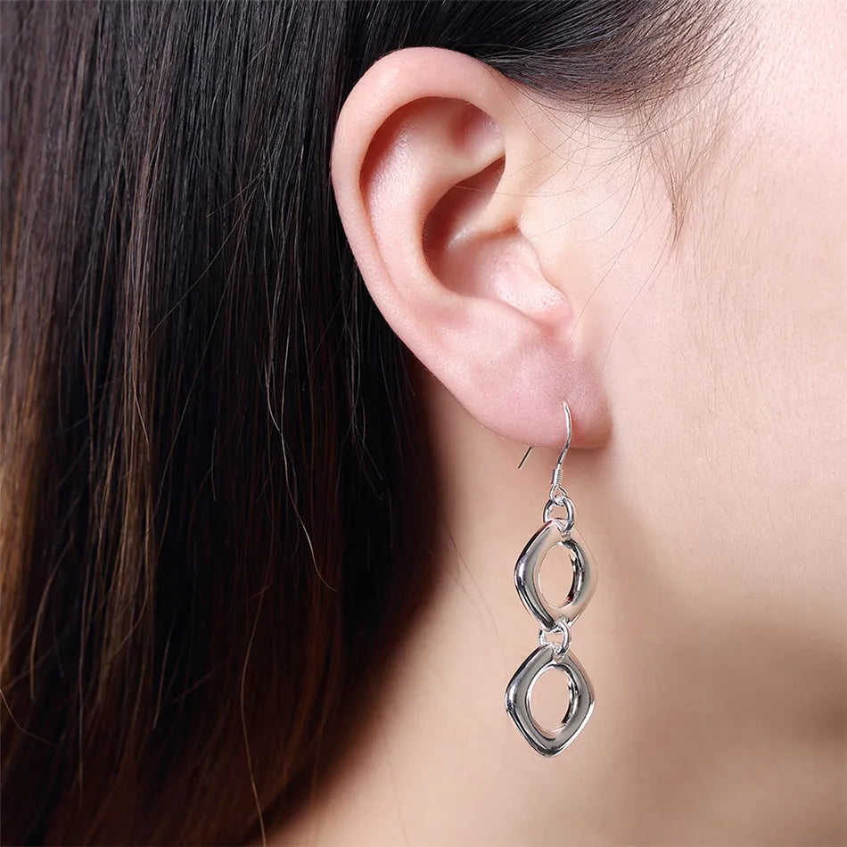 Orecchini in argento sterling 925, collana rotonda e quadrata, set per donna, gioielli alla moda per matrimonio, fidanzamento e festa