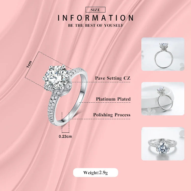 2023 Nuova moda classica anello di nozze in argento sterling 925 solido gioielli in zircone CZ anelli di fidanzamento per le donne regalo