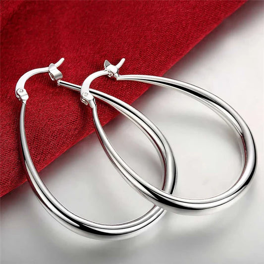 Orecchini in argento sterling 925, lisci, solidi, a forma di cerchio, a forma di U, per donne, gioielli di moda per feste di fidanzamento e matrimonio.